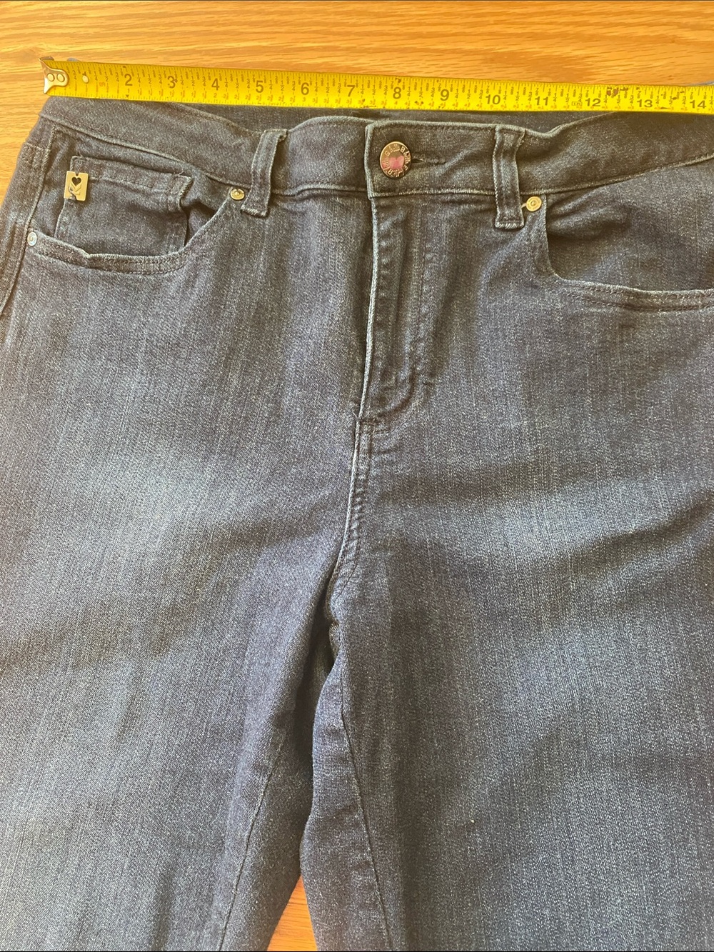 Belle by Kim Gravel Dark Blue Bootcut Jeans with Frayed Hem-12 - Picture 7 of 13